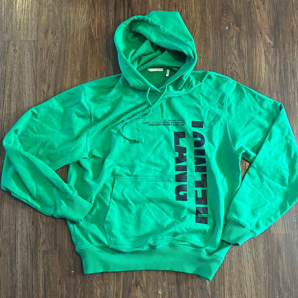 Helmut Lang Hoodie Green Graphic Pullover Mens Size L Streetwear